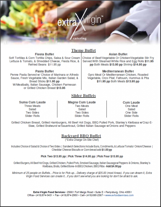 Graduation Party Menu Extra Virgin Food Services